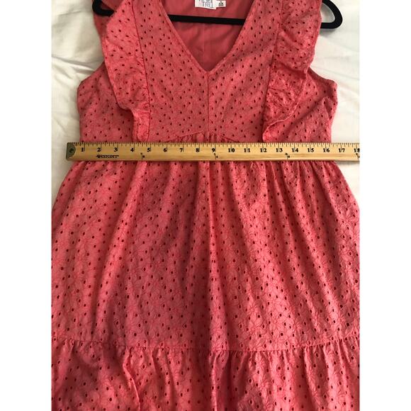 Dress Pink Prairie Size S Cotton Eyelet Flutter Sleeve Tiered Pockets Cowgirl - Picture 5 of 8